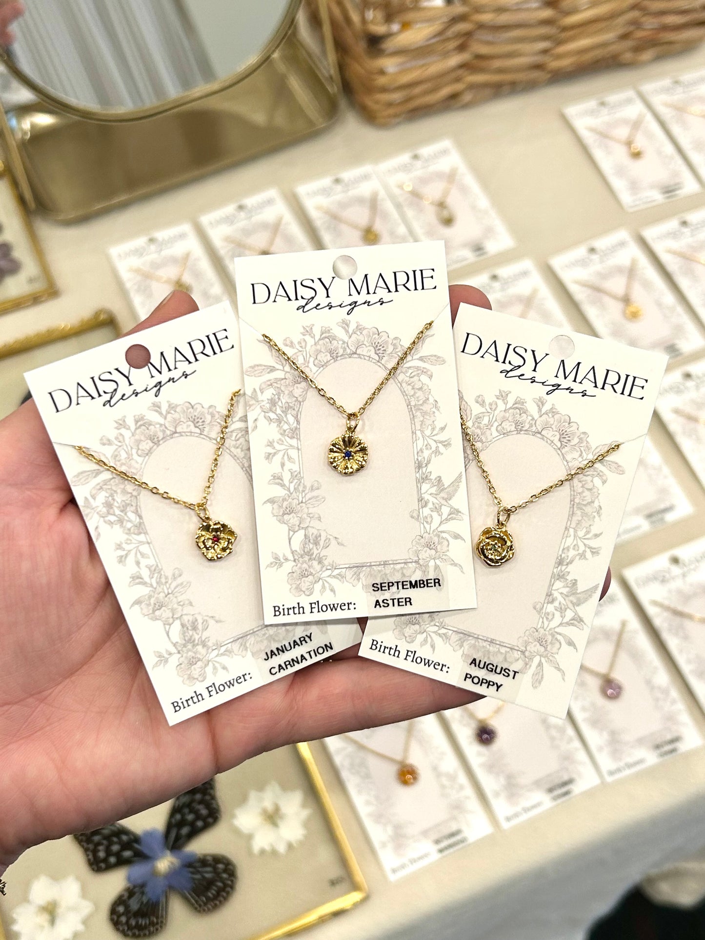 Birth Month Necklace- Metal charm with birth stone center