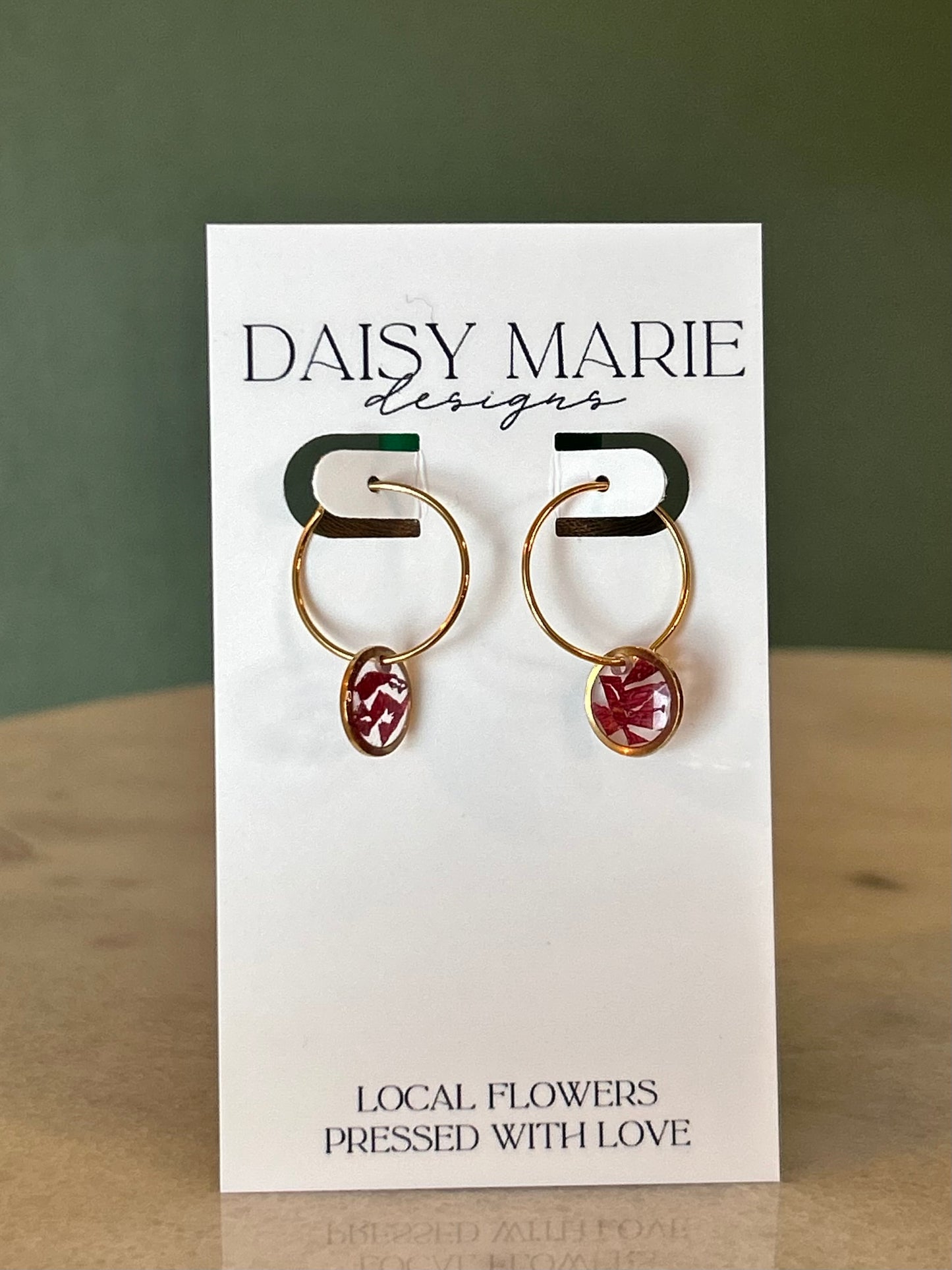 Earrings Red Dahlia Petals- 18k Gold (small dainty hoop shown)