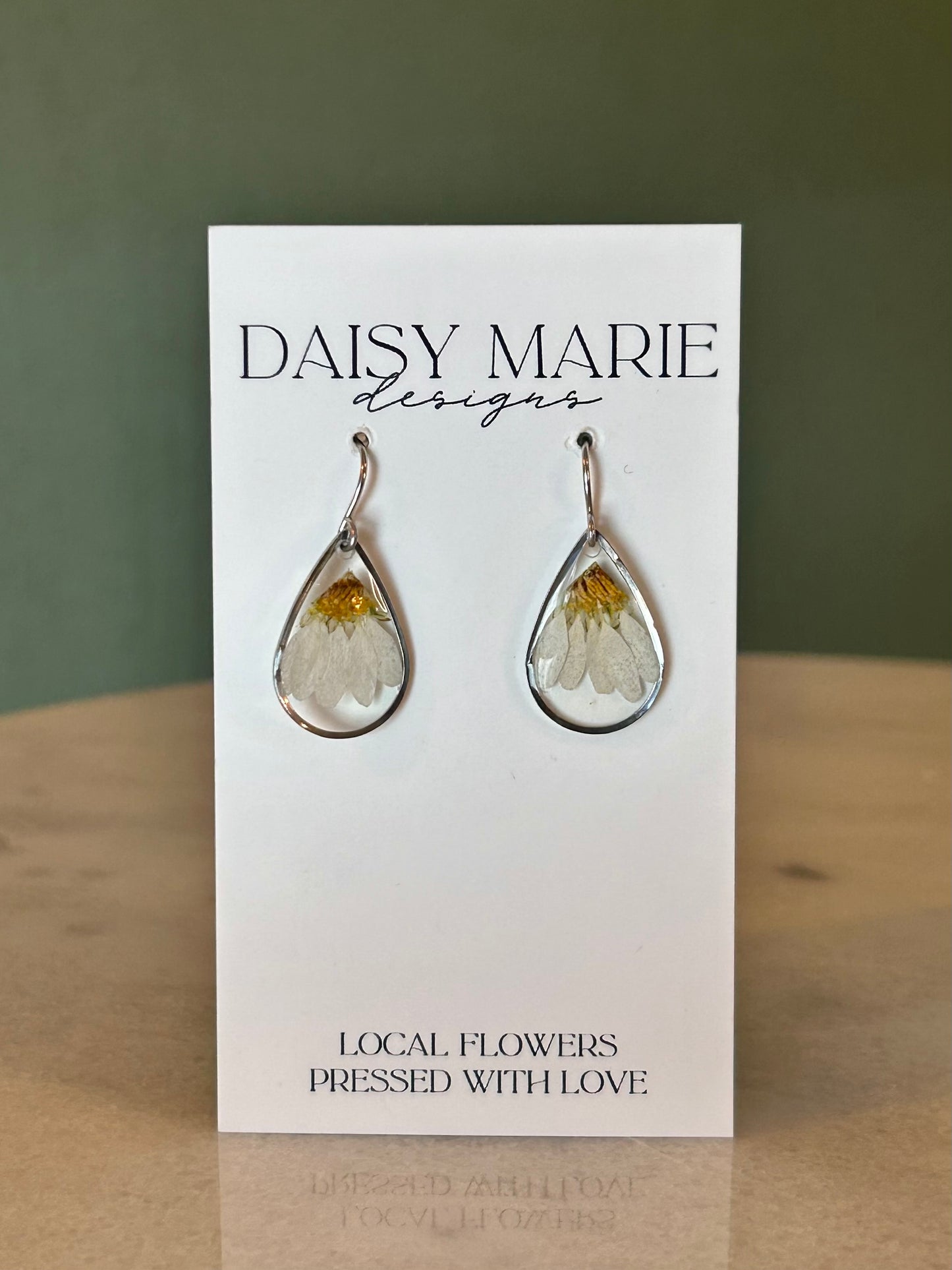 Earrings Daisy- Stainless Steel (fish hook shown) larger pendant