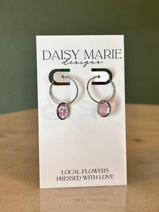 Earrings Peony Petals- Stainless Steel (small dainty hoop shown)
