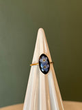 Large pointed oval ring with Forget Me Not- 18k Gold