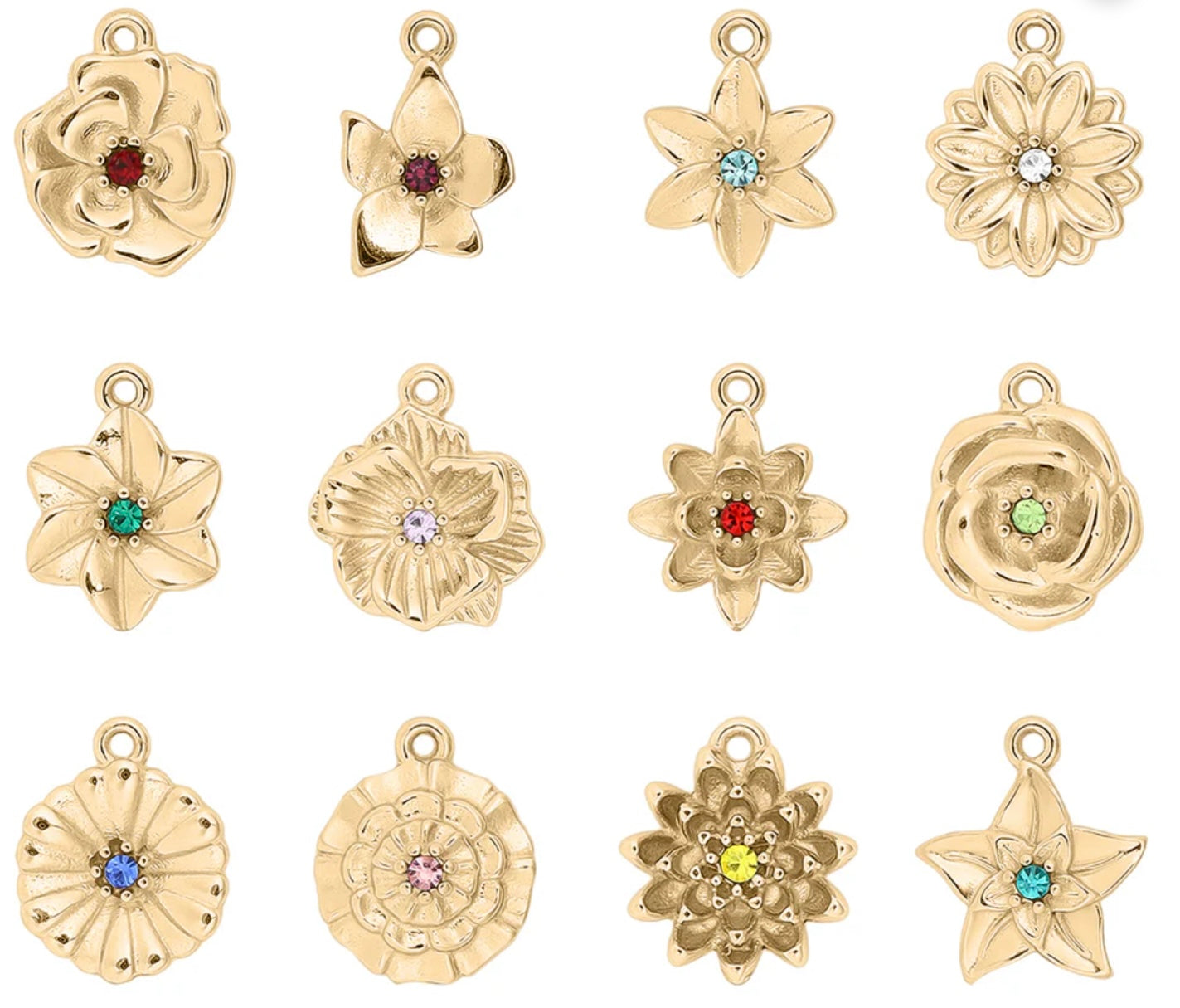 Birth Month Necklace- Metal charm with birth stone center