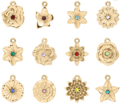 Birth Month Necklace- Metal charm with birth stone center