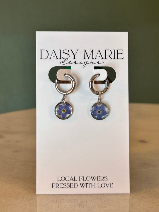 Earrings Forget Me Not- Stainless Steel (small click hoop shown)