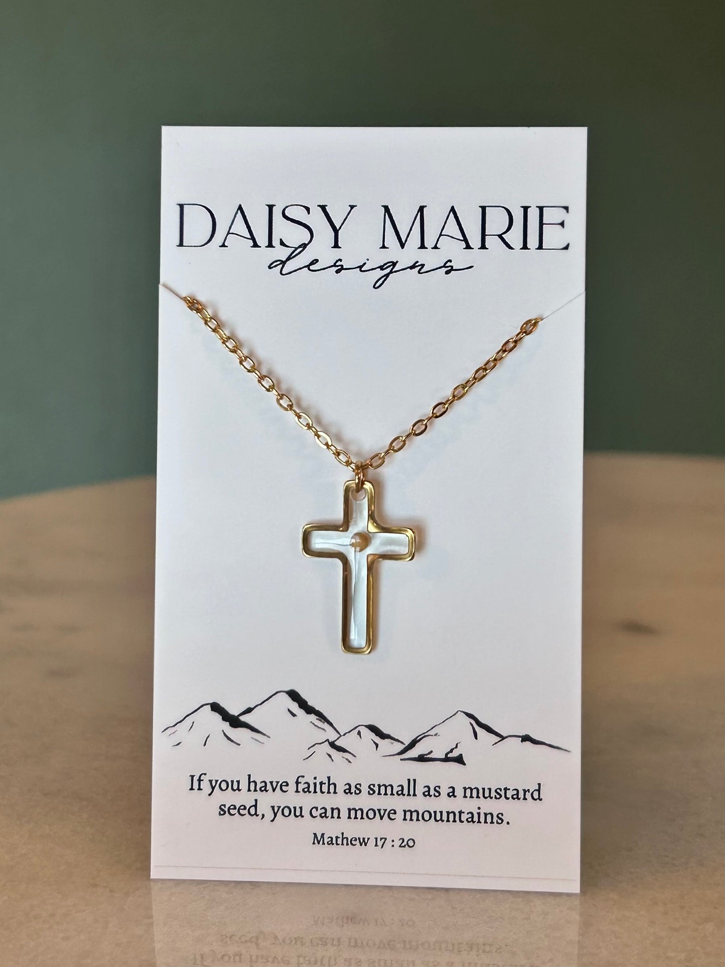 Cross Necklace- Mustard Seed, 18k Gold