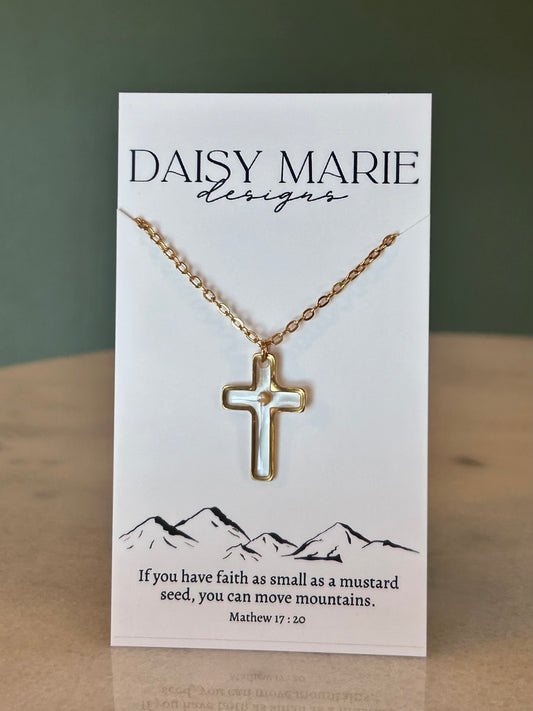 Cross Necklace- Mustard Seed, 18k Gold