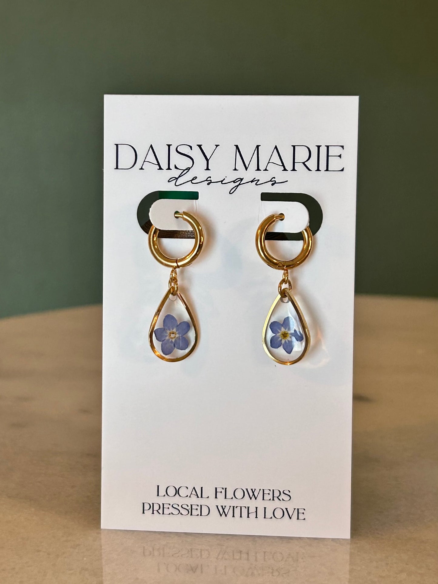 Earrings Forget Me Not- 18k Gold (small click hoop shown)