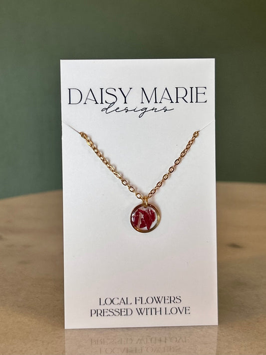 Necklace Red Dahlia Petals- 18k Gold