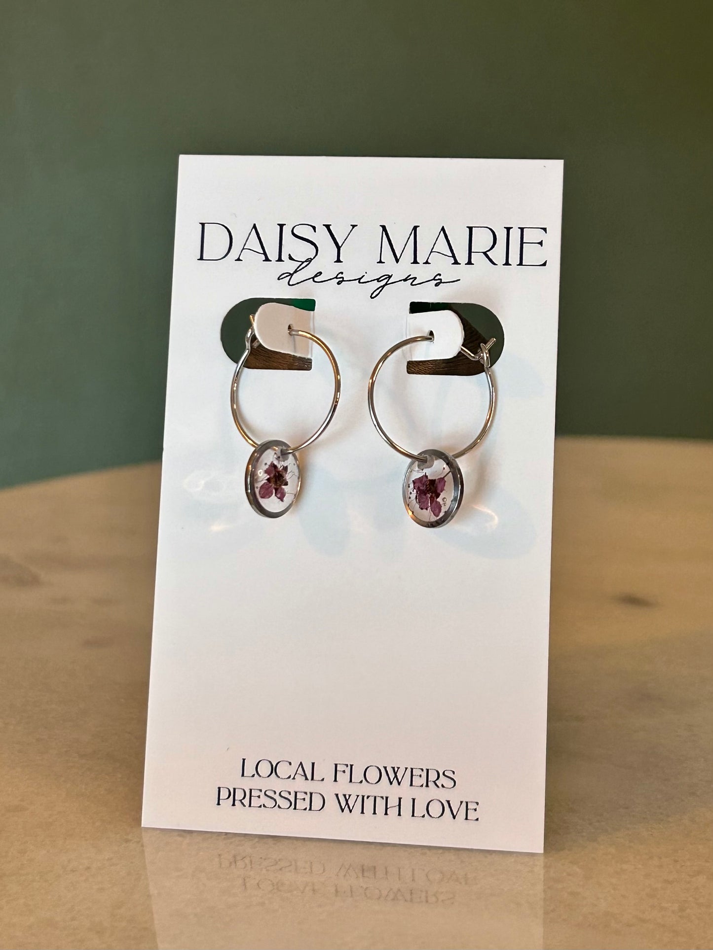 Earrings Wild Flower- Stainless Steel (small dainty hoop shown)