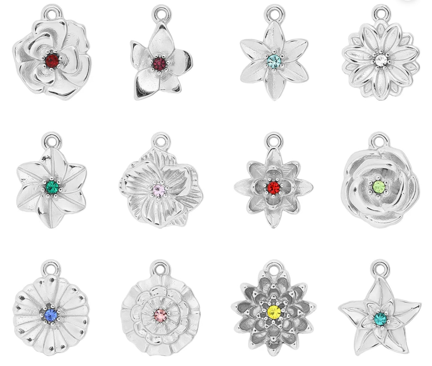 Birth Month Necklace- Metal charm with birth stone center