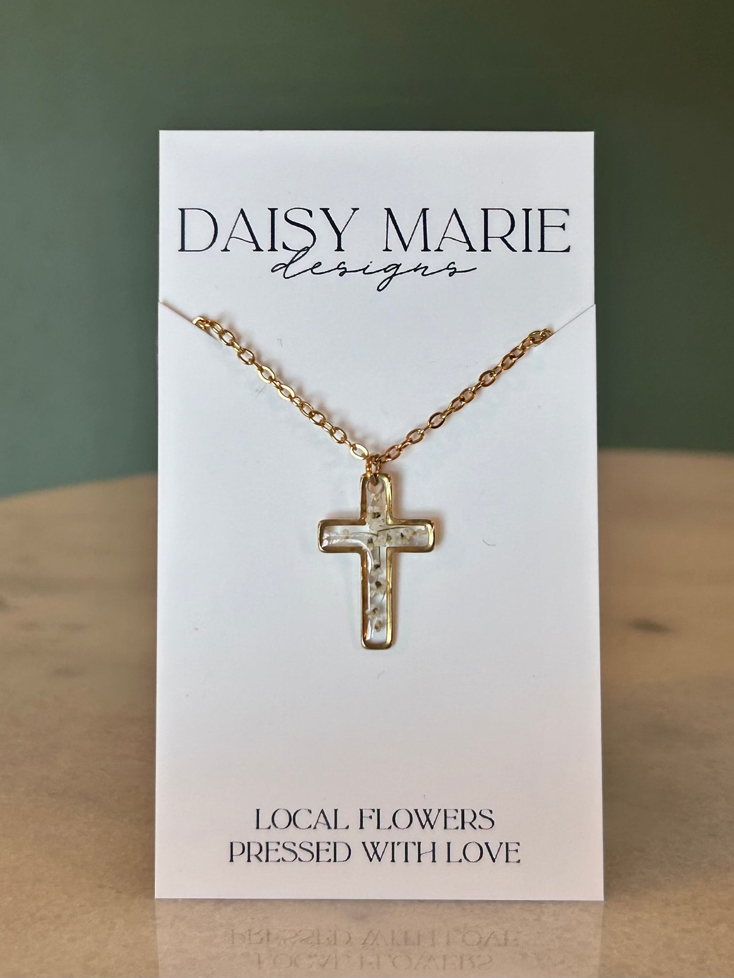Cross Necklace- Queen Anne’s Lace, 18k Gold